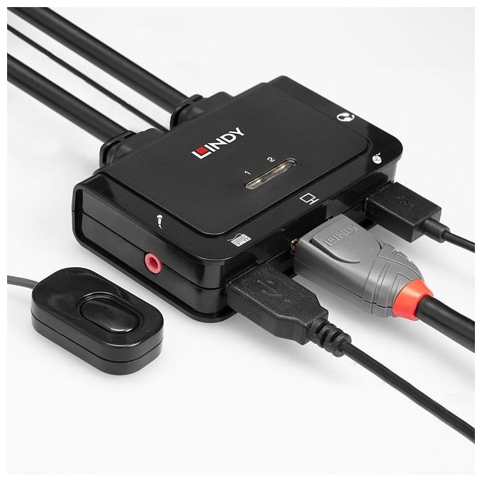 Lindy Switch KVM 2 Porte DisplayPort 1.2 Usb 2.0 e Audio Cavi Integrati