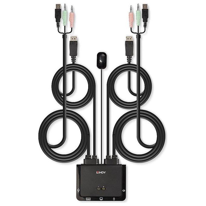 Lindy Switch KVM 2 Porte DisplayPort 1.2 Usb 2.0 e Audio Cavi Integrati