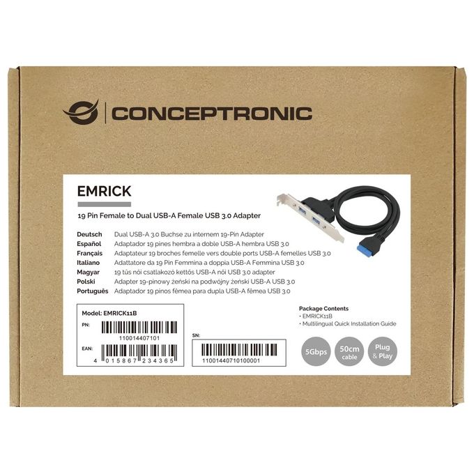 Conceptronic EMRICK11B Scheda di Interfaccia e Adattatore Interno USB 3.2 Gen 1