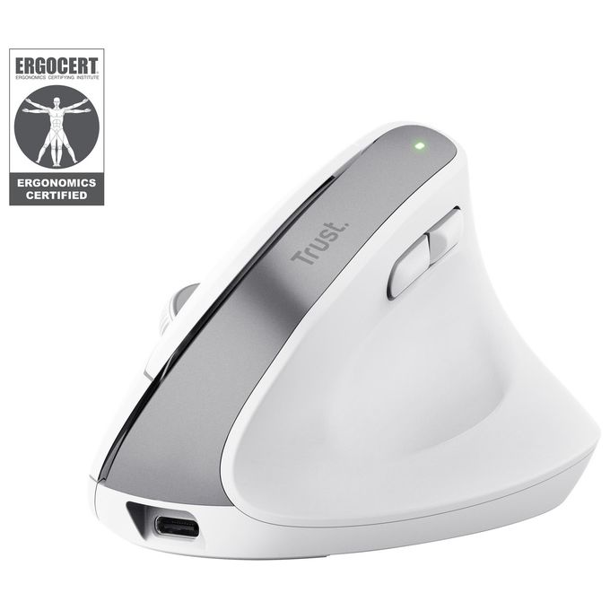 Trust 25399 Bayo+ Mouse Ergonomico Wireless Multidispositivo 6 Pulsanti 800-2400 DPI Ricaricabile colore Bianco