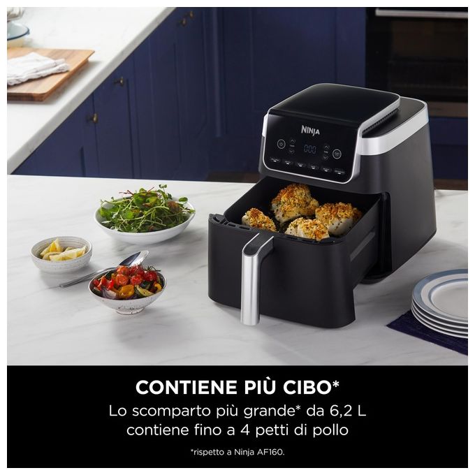 Ninja AF180EU Friggitrice ad aria 6.2 L 2000W 6 Programmi Display Digitale Antiaderente Lavastoviglie colore Nero