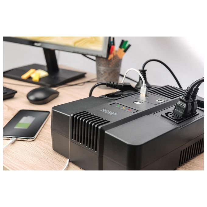 Digitus gruppo di continuita' 600 va-360 watt 4 prese schuko, 3 iec c13 usb, rj45