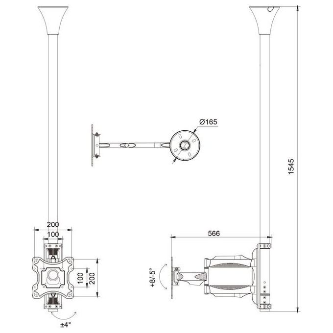 Multibrackets 6416 Serie M Pro Supporto per Display da Soffitto 17''-42'' VESA 100x100-200x200 Inclinazione Regolabile Rotazione 360° colore Nero