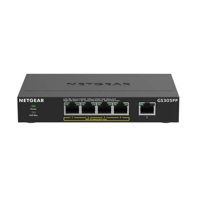NETGEAR GS305PP-300EUS Serie 300 Switch Non Gestito 5 Porte Gigabit Ethernet 4 PoE+ 83 W colore Nero