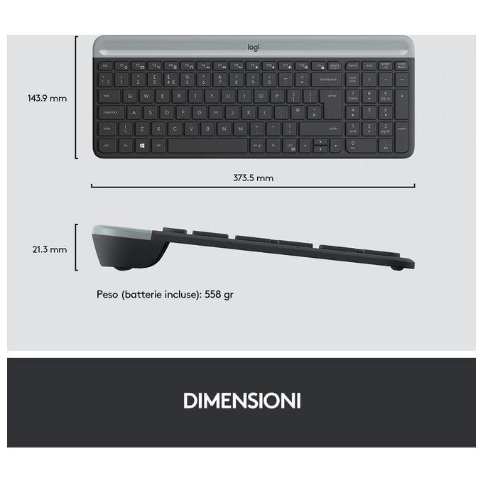 Logitech MK470 KIT_ Mouse Tastiera Wireless, Sottile Silenzioso, Layout Italiano, Grafite