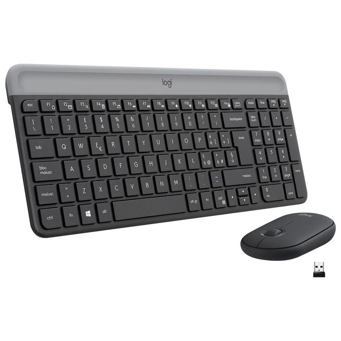 Logitech MK470 KIT_ Mouse Tastiera Wireless, Sottile Silenzioso, Layout Italiano, Grafite