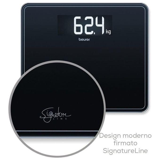 Beurer GS 410 Signature Line Bilancia Pesapersone Digitale Piano in Vetro 200 Kg Display LCD XXL colore Nero