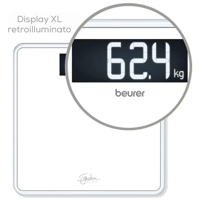 Beurer 73579 SignatureLine Bilancia Pesapersone in Vetro portata 200 Kg display XL Quick Start colore Bianco
