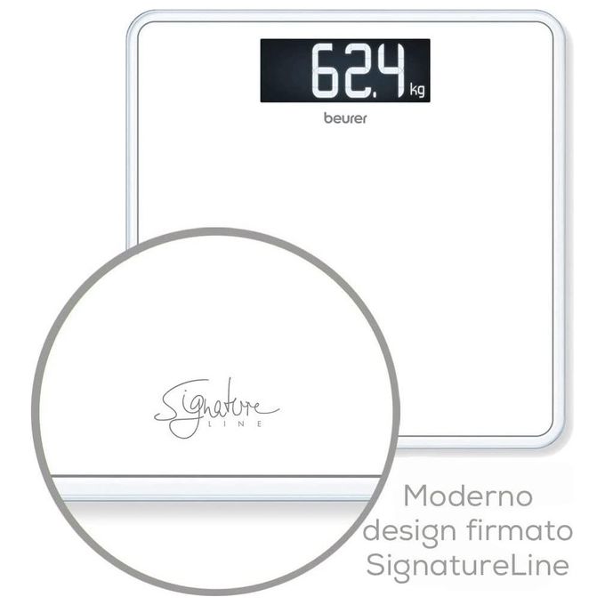 Beurer 73579 SignatureLine Bilancia Pesapersone in Vetro portata 200 Kg display XL Quick Start colore Bianco