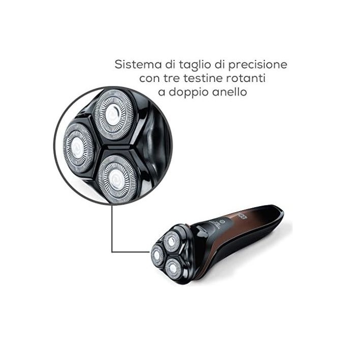 Beurer HR8000 Rasoio elettrico rotante secco umido 3 testine autonomia 60 min colore Marrone Nero