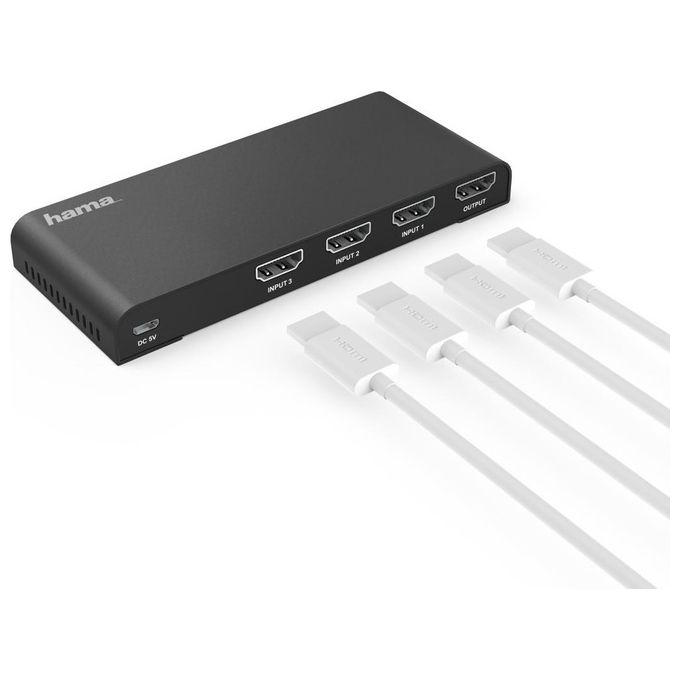 Hama 121770 Switch HDMI 3 Porte con Telecomando 4K Ultra HD 60Hz connettori dorati colore Nero