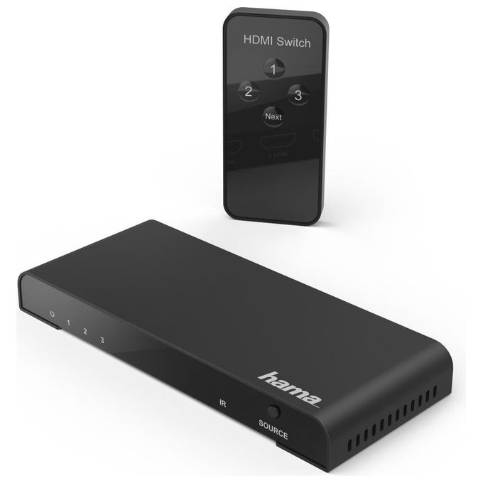 Hama 121770 Switch HDMI 3 Porte con Telecomando 4K Ultra HD 60Hz connettori dorati colore Nero
