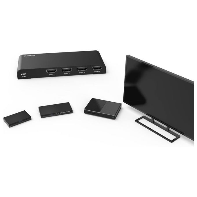 Hama 121770 Switch HDMI 3 Porte con Telecomando 4K Ultra HD 60Hz connettori dorati colore Nero