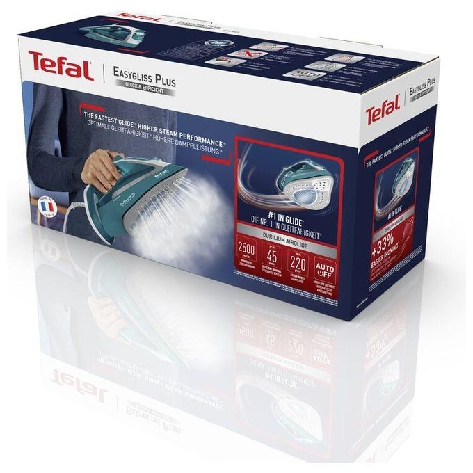 Tefal FV5737 EasyGliss Plus Ferro da stiro a vapore Durilium 2500W vapore continuo 45 g-min boost 220 g-min colore Turchese