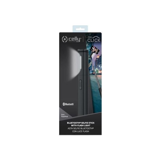 Celly Click Flash Asta Selfie Bluetooth con Flash Nero