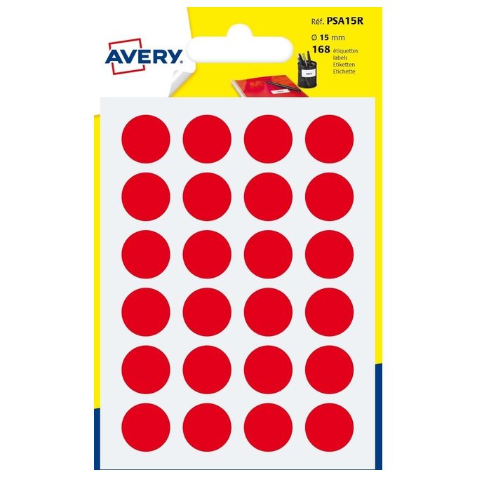 Avery Confezione 168 Bollini Colorati 15mm Rossi