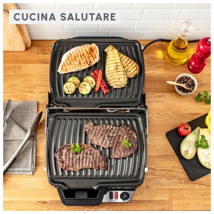 Moulinex GI306010 UltraCompact Comfort Griglia Elettrica Multifunzione con Termostato Regolabile 2000W Piastra Antiaderente Lavabile in Lavastoviglie Design Salvaspazio colore Acciaio Inox