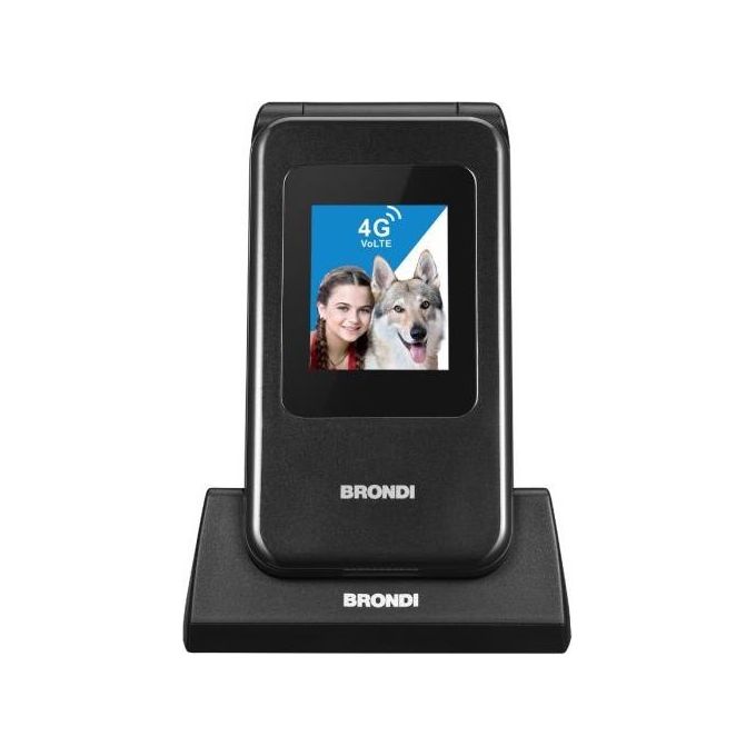 Brondi 10281080 Amico Speciale 4G Telefono Cellulare a Conchiglia Dual SIM 2.8'' Tasto SOS Docking Station colore Nero Metal
