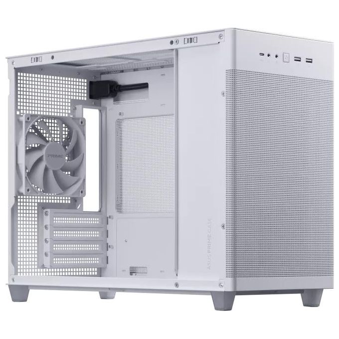 ASUS Prime AP201 TG, Case Micro-ATX, 33 litri, Pannelli Tool-free, Mesh quasi filtrante, Supporto per Dissipatori da 360 mm, Compatibile con Schede Grafiche fino a 338 mm e PSU ATX standard, Bianco