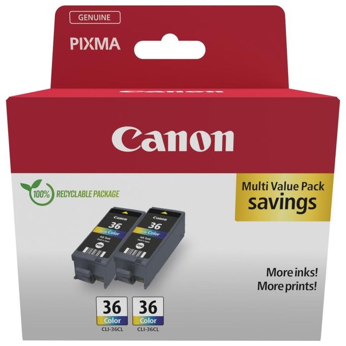 Canon 1511B025 CLI-36 Cartuccia d'Inchiostro Colore Originale Tri-Colore Capacita' 12 ml Resa Fino a 249 Pagine A4 per Stampanti PIXMA colore Tri-Colore