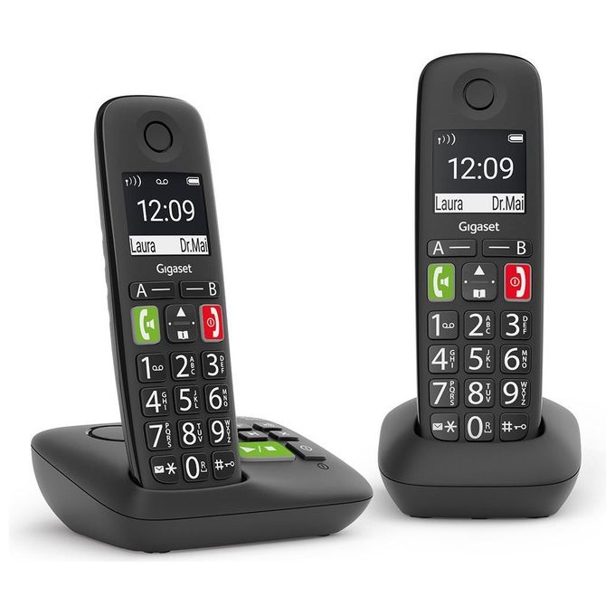 Gigaset E290A Duo Telefono Cordless DECT GAP Senior Display 2'' Vivavoce Segreteria Rubrica 150 Voci colore Nero