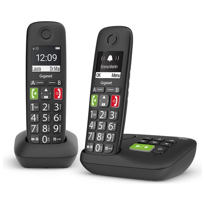Gigaset E290A Duo Telefono Cordless DECT GAP Senior Display 2'' Vivavoce Segreteria Rubrica 150 Voci colore Nero