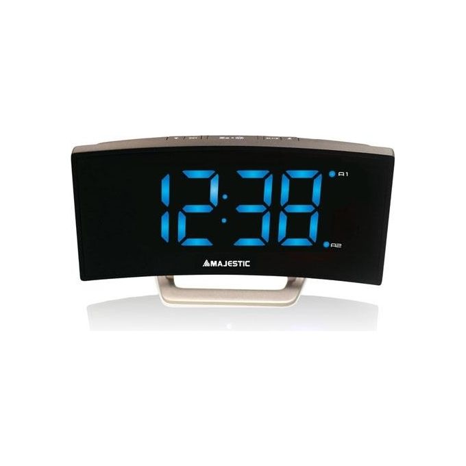 New Majestic 119134 SVE-234 Sveglia Digitale con Doppio Allarme Display LED Curvo 1,85 Pollici Luminosita' Regolabile Funzione Snooze Programmabile Alimentazione CA Batteria colore Nero