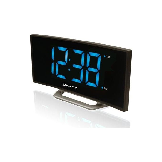 New Majestic 119134 SVE-234 Sveglia Digitale con Doppio Allarme Display LED Curvo 1,85 Pollici Luminosita' Regolabile Funzione Snooze Programmabile Alimentazione CA Batteria colore Nero