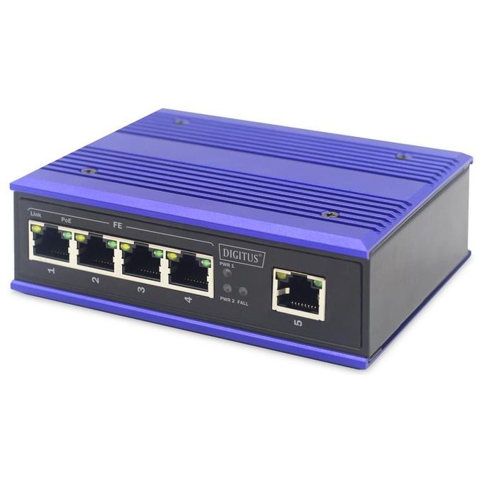 Digitus DN-650107 Switch Industriale 4 Porte 10-100 Poe + 1 Porta Uplink