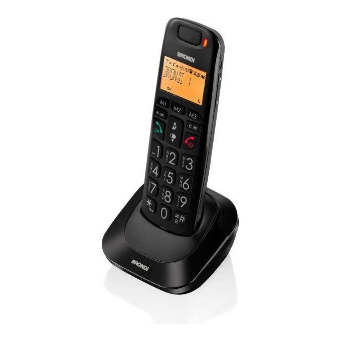 Brondi Telefono Cordless Bravo Bright Black Tasti Grandi Display Suonerie Polifoniche Tasto Boost