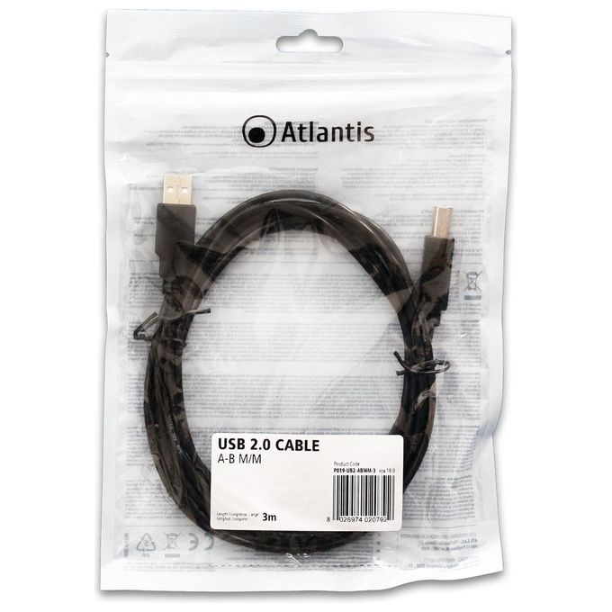 Atlantis Cavo Usb-2.0 A-B M-M 3mt