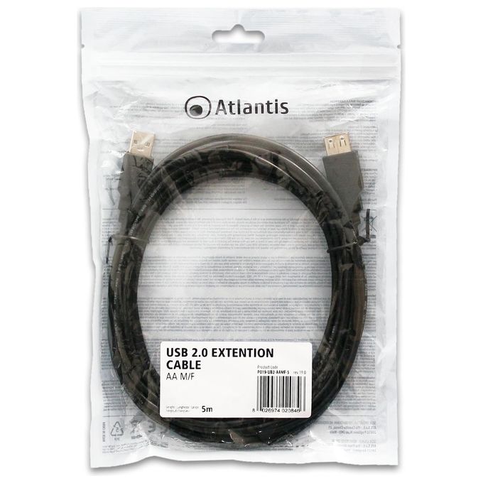 Atlantis Cavo Prolunga Usb-2.0 A-A M-F 5mt