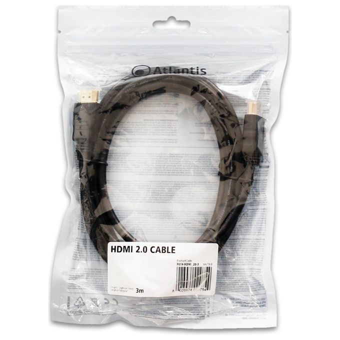 Atlantis cavo hdmi v.2.0. connettori 19pin a m-m lunghezza 3mt