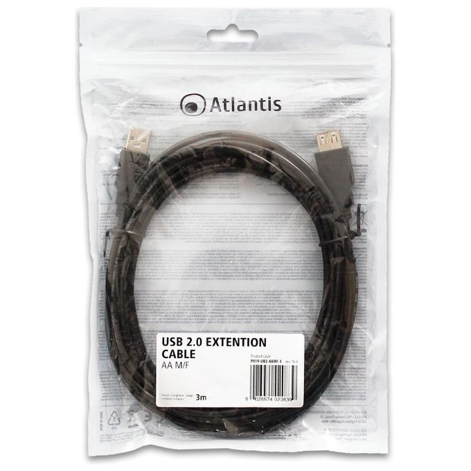 Atlantis Cavo Prolunga Usb-2.0 A-A M-F 3mt