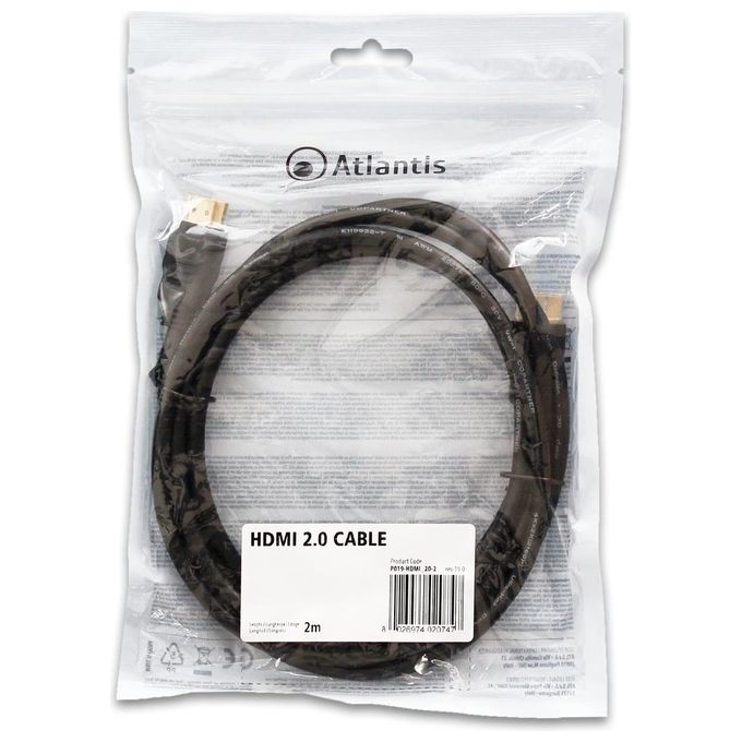 Atlantis cavo hdmi-2.0 connettori 19pin a m-m lunghezza 2mt