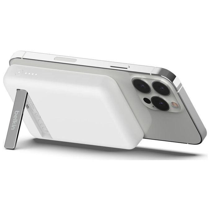 Belkin BPD004 BoostCharge Power Bank Wireless Magnetica MagSafe 5000 mAh 7,5 W con Supporto colore Bianco