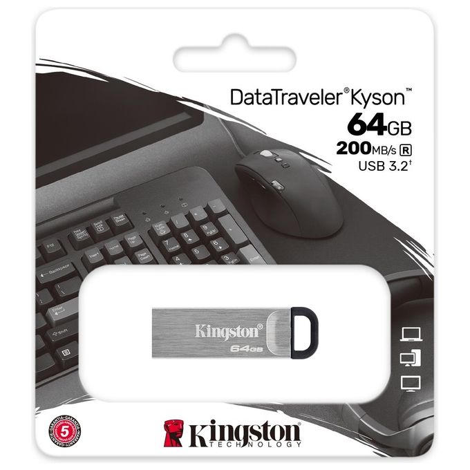Kingston Technology Datatraveler Kyson Unita' Flash Usb 64Gb Usb Tipo A 3.2 Gen 1 Argento