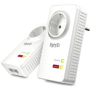 Fritz! Powerline 1220E Set di 2 Adattatori con Presa Passante Fino a 1200 Mbps 2 Porte LAN Gigabit Plug and Play Eco Mode