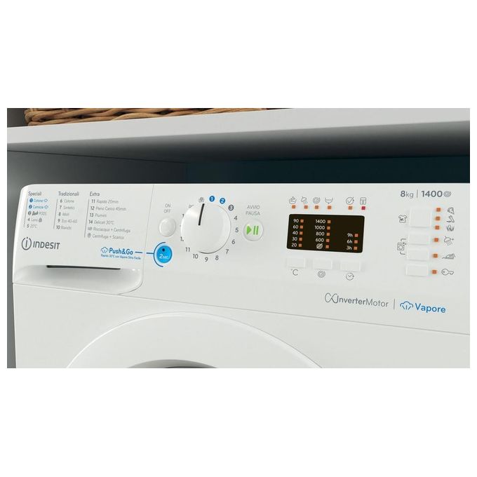 Indesit BWA 81496X WV IT - Lavatrice Carica Frontale 8 kg, 1351 rpm, Classe A, Motore Inverter e Tecnologia Water Balance Plus, (H85×L59,5×P63 cm), Bianco