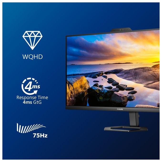 Philips 27E1N5600HE Monitor PC 27'' IPS QHD 2560x1440 75Hz 1ms USB-C 65W Webcam 5MP Windows Hello Altoparlanti colore Nero