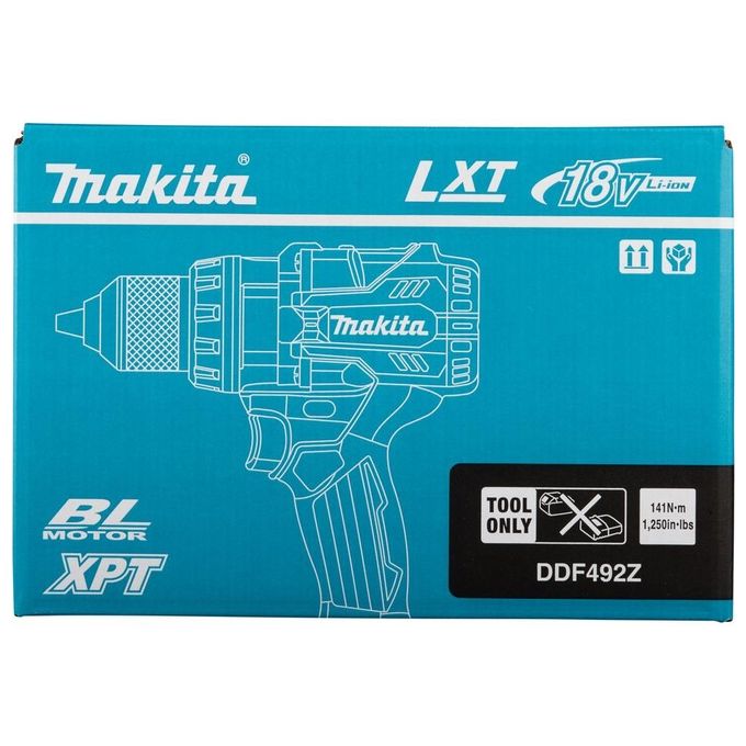 Makita DDF492Z Trapano Avvitatore 18V Motore Brushless 2100 Giri-min 141 Nm Impugnatura a Pistola Mandrino Autoserrante colore Blu Nero