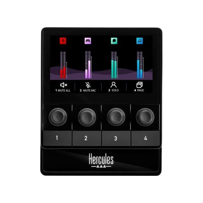 Hercules 4780933 Stream 100 Controller Audio per Livestream Schermo LCD 4 Encoder 4 Pulsanti Assegnabili colore Nero
