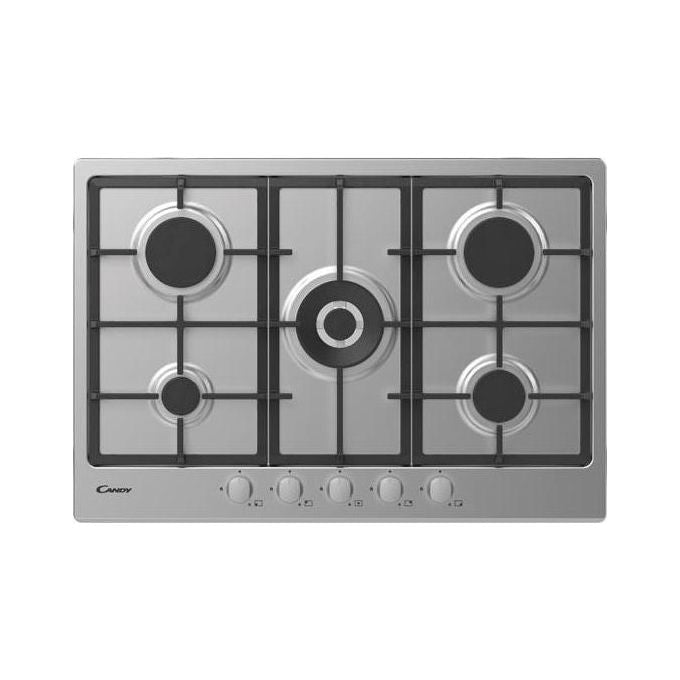 Candy CHG74WX Timeless Piano cottura Gas 74.5 cm 5 fuochi griglie in ghisa colore Acciaio Inox
