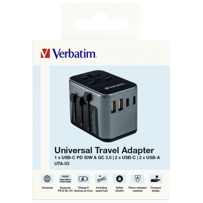 Verbatim Univesal Travel Adapter UTA-03 USB-C 30W 2xUSB-C 2xUSB-A