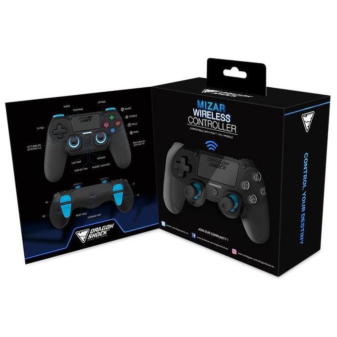 Dragonshock DSCPS4-BK MIZAR Gamepad Wireless Bluetooth per PS4 PC Mobile con Touchpad e Retroilluminazione LED RGB colore Nero