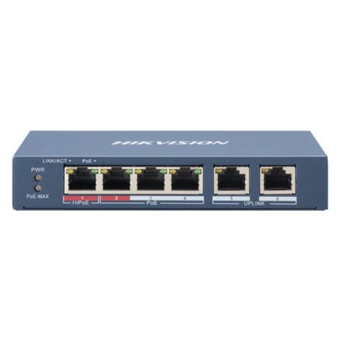 Hikvision DS-3E0106HP-E Switch Non Gestito Fast Ethernet 6 Porte 4 PoE Hi-PoE 60W 1,2 Gbps colore Blu