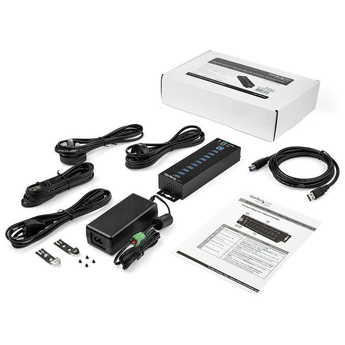 Startech HB30A10AME Hub USB 3. 0 Industriale, 10 Porte, Adattatore di Alimentazione Esterno, Protezione ESD, Sovratensioni a 350 W