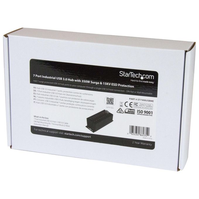 StarTech.com Hub Usb 3.0 Industriale a 7 Porte con Adattatore di Alimentazione Esterno Protezione ESD e Sovratensioni a 350 W