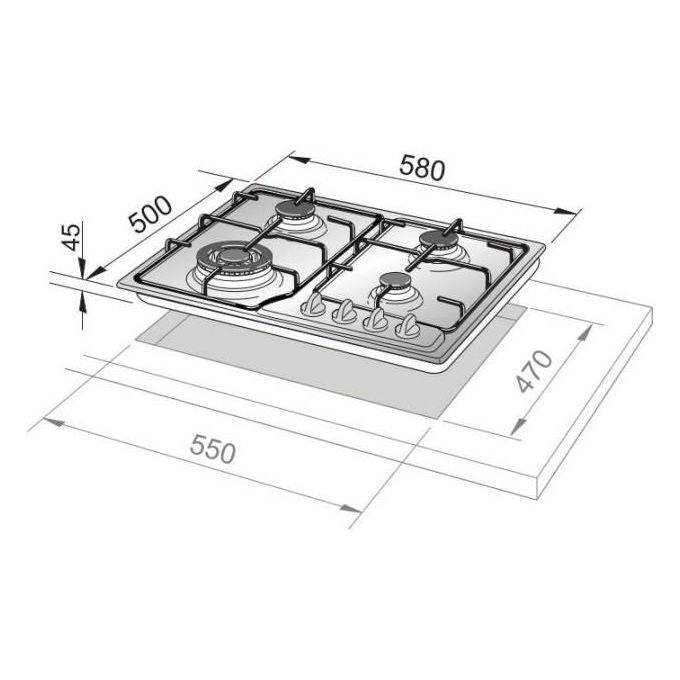 De Longhi FFA 46 ASV Linea Family Piano cottura a Gas 4 Zone Serigrafia laser 60 cm Acciaio Inox