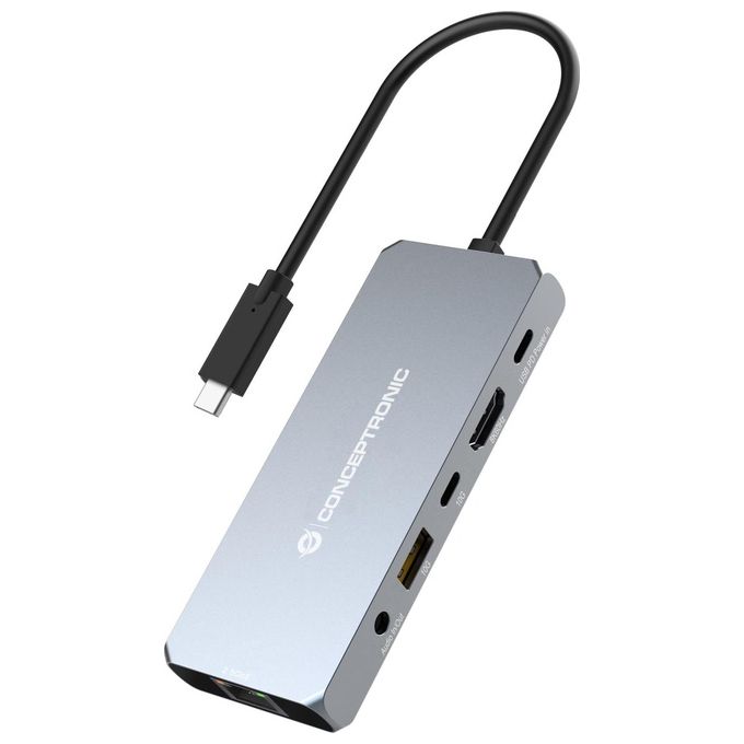 Conceptronic DONN22G Docking Station 6 in 1 USB4 40 Gbps HDMI 2.1 8K 60Hz Ethernet 2.5GbE USB PD 100W colore Grigio
